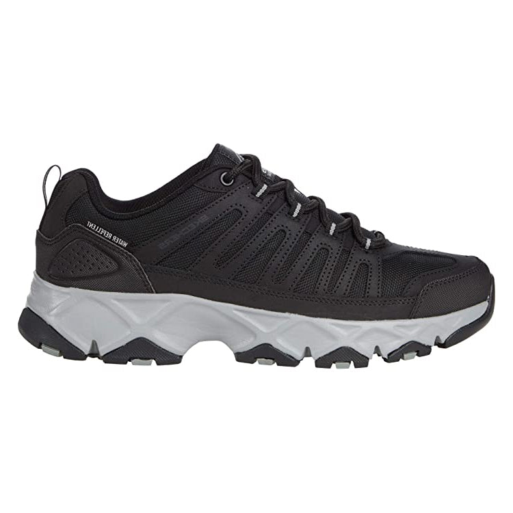 A black Skechers Crossbar Stilholt hiking sneaker with a thick, rugged sole. 
Product Name: SKECHERS CROSSBAR STILHOLT BLACK/GRAY - MENS
Brand Name: Skechers