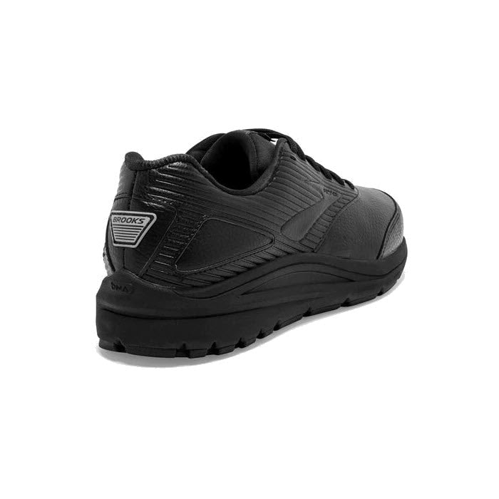 A single black Brooks Addiction Walker 2 Lace walking shoe with a thick sole, viewed from the side, against a white background.