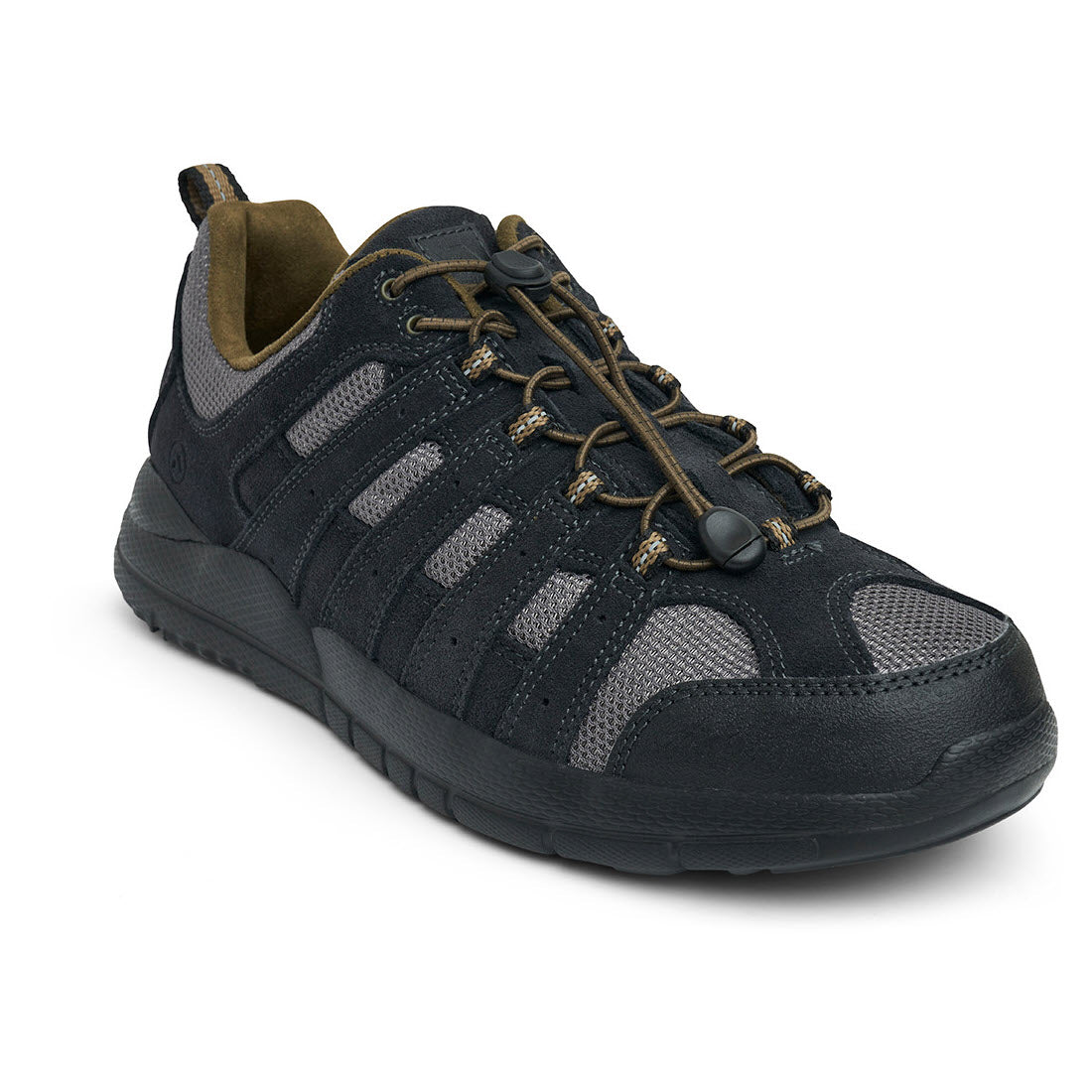 A single black Anodyne Trail Walker Dark Grey hiking shoe with mesh inserts and a pull tab on the heel, featuring dark laces and a rugged sole.