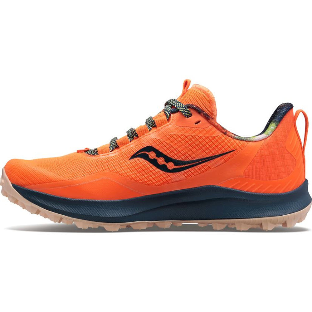 Orange Saucony Peregrine 12 trail running shoe with black accents and logo.