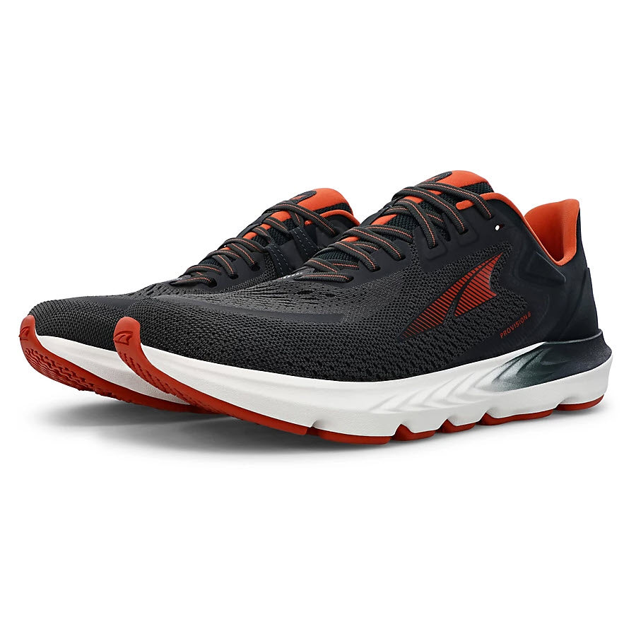 A pair of Altra Provision 6 black - mens stability trainer running shoes on a white background, designed with overpronation support.