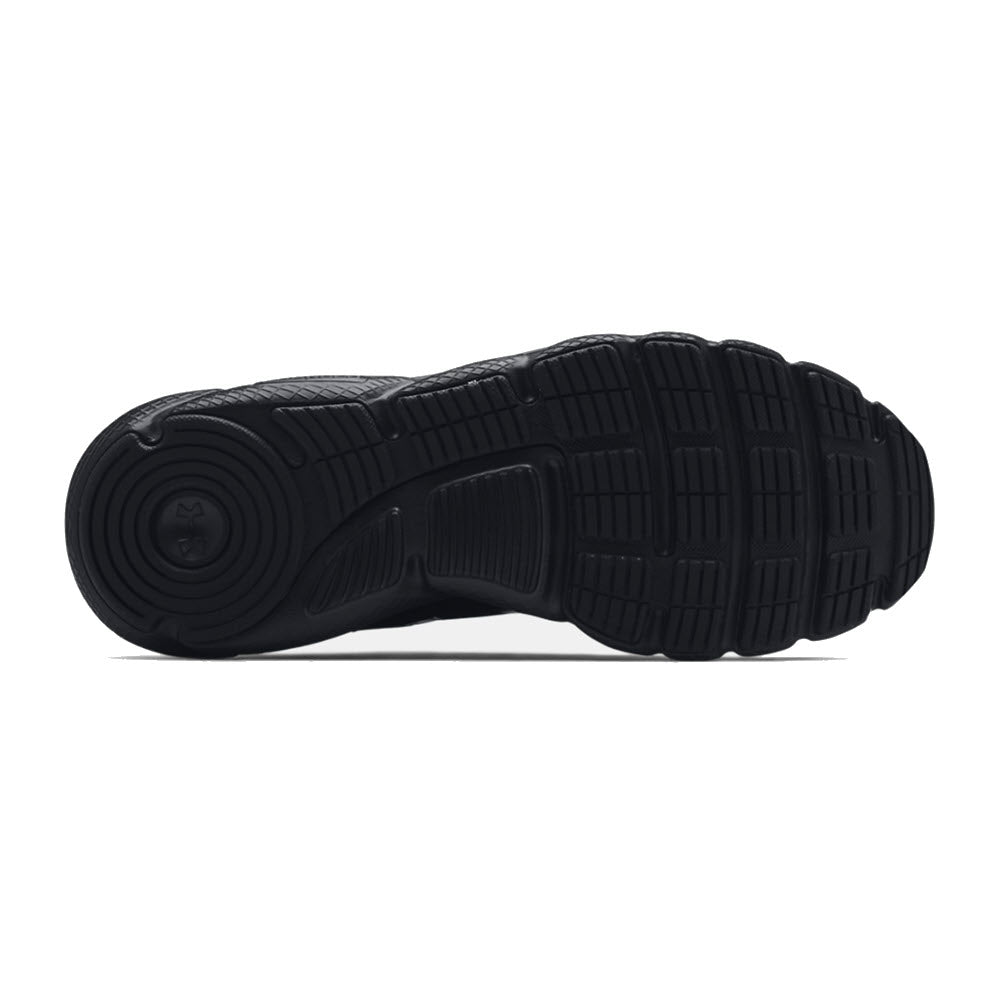 Sentence with the replaced product:
Black sneaker sole with textured pattern and Charged Cushioning midsole, featuring the Under Armour Charged Assert 9 Black - Mens brand logo.