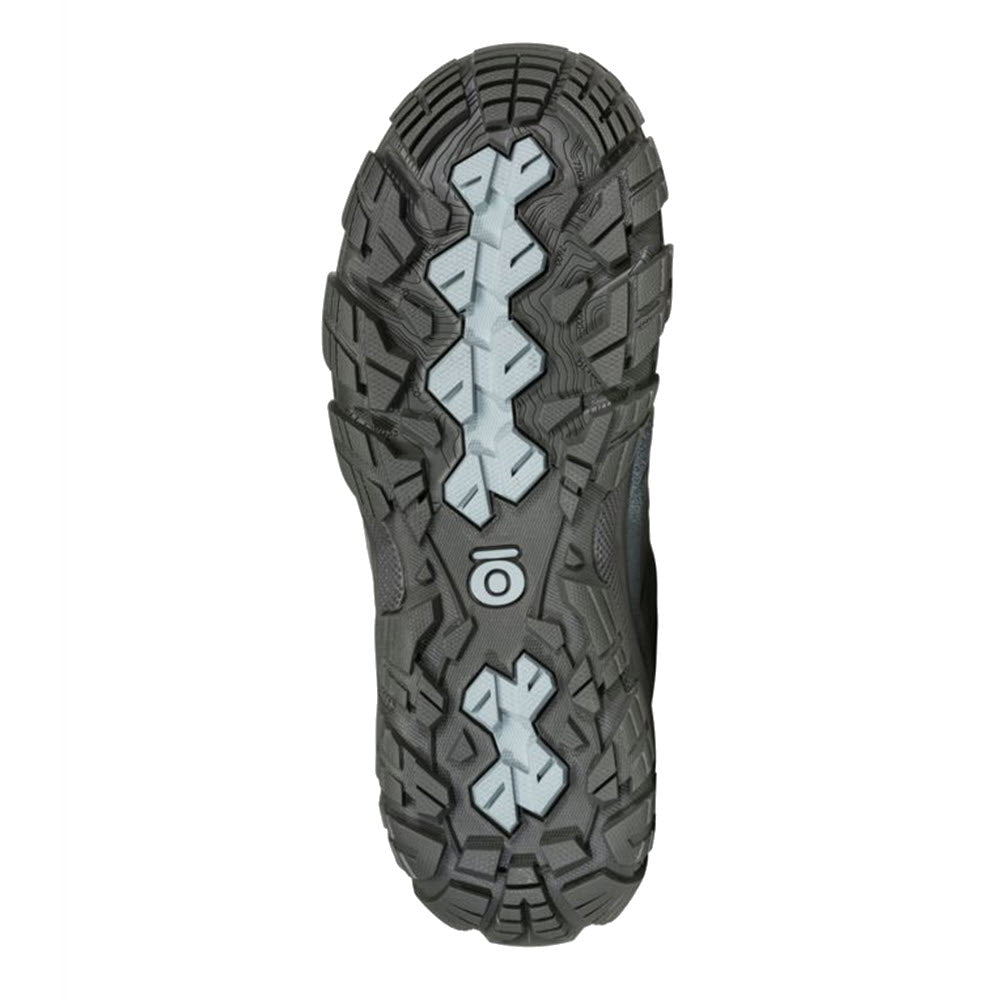 Tread pattern of a waterproof Oboz Sawtooth X Low B-Dry Slate - Women&#39;s trail shoe sole.