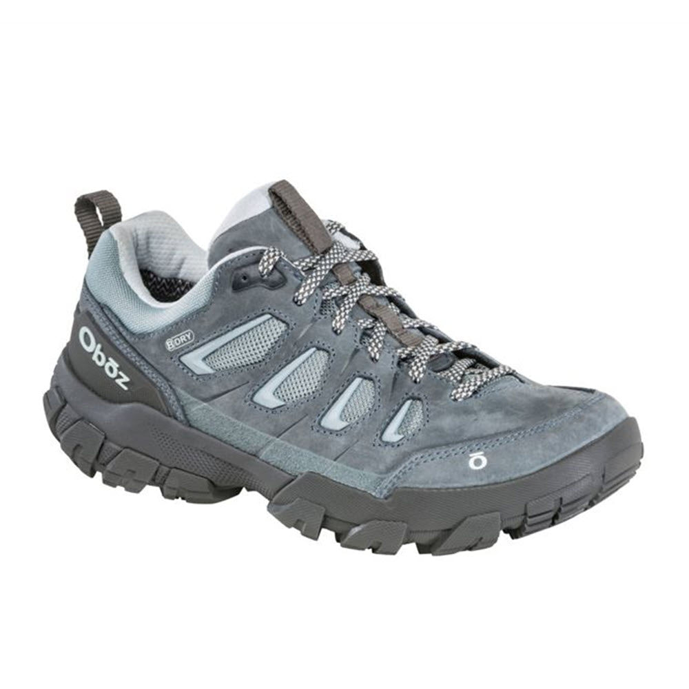 A single gray Oboz Sawtooth X Low B-Dry Slate hiking shoe with laces on a white background.