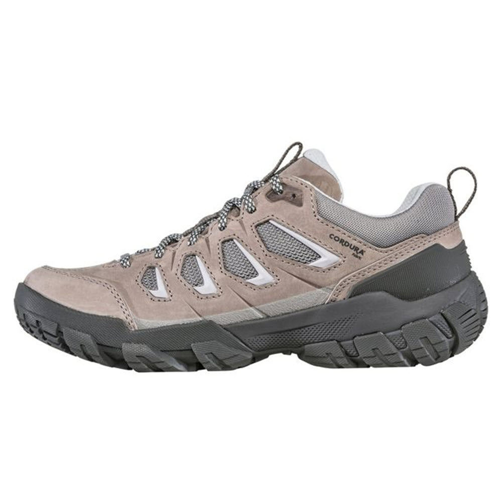 Side view of a Oboz Sawtooth X Drizzle trail shoe with ventilated mesh panels and a rugged rubber sole.