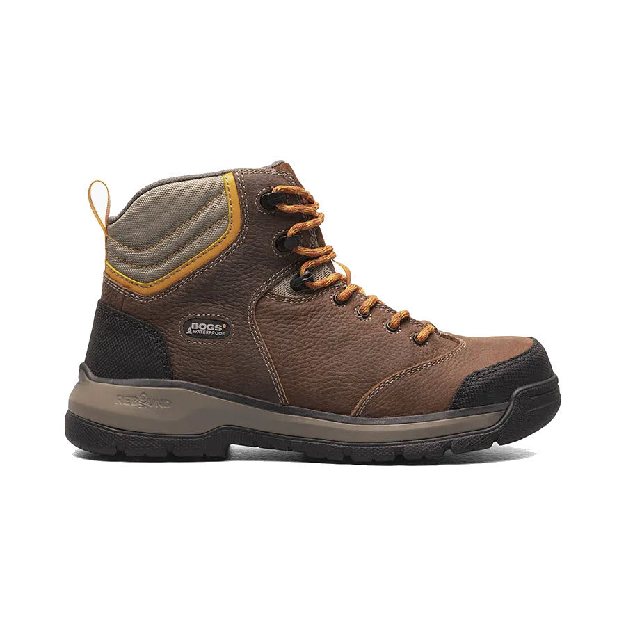 A brown leather Men&#39;s Bogs Cedrock II work boot with laces on a white background.