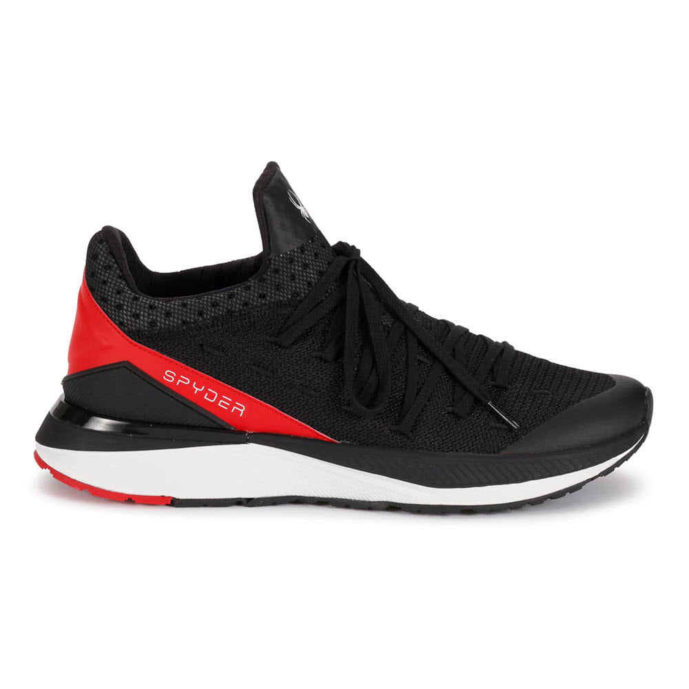 Spyder Tempo Black/Fiery Red Men's Athletic Shoe, featuring a white sole and customizable lacing system.