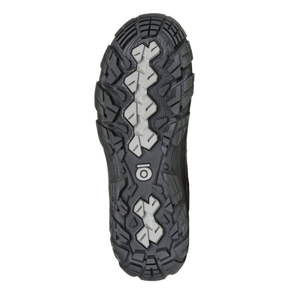 Tread pattern of a single Oboz Sawtooth X Low Hazy Gray - Mens trail shoes sole, designed for reliable traction.