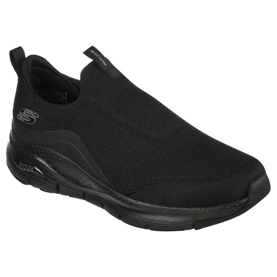 Men&#39;s black slip-on casual sporty sneaker shoe with breathable synthetic upper - Skechers Arch Fit Keep It Up Black - Mens.