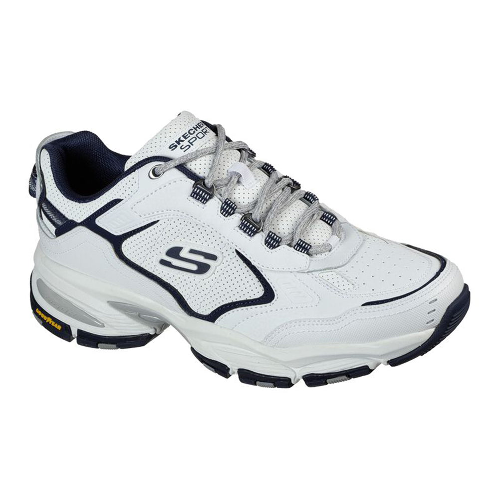 White and navy blue Skechers Vigor 3.0 Arbiter athletic shoe with laces.
Product Name: SKECHERS VIGOR 3.0 ARBITER WHITE/NAVY - MENS
Brand Name: Skechers