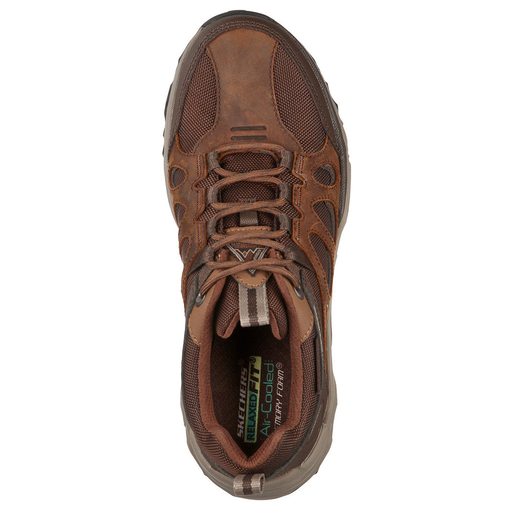 Top view of a single brown Skechers Selvin Relaxed Fit hiking shoe.