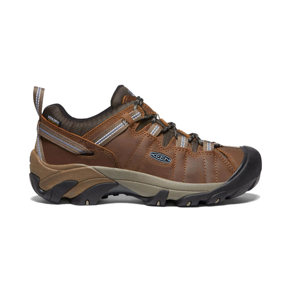 A single brown Keen Targhee II WP Syrup/Flint Stone hiking shoe with a KEEN.Dry waterproof membrane displayed against a white background, featuring lace-up closure and a rugged sole.