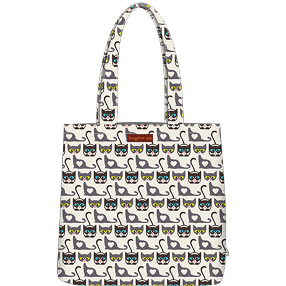 A Bungalow360 reversible tote bag cat with a cat-themed print design.