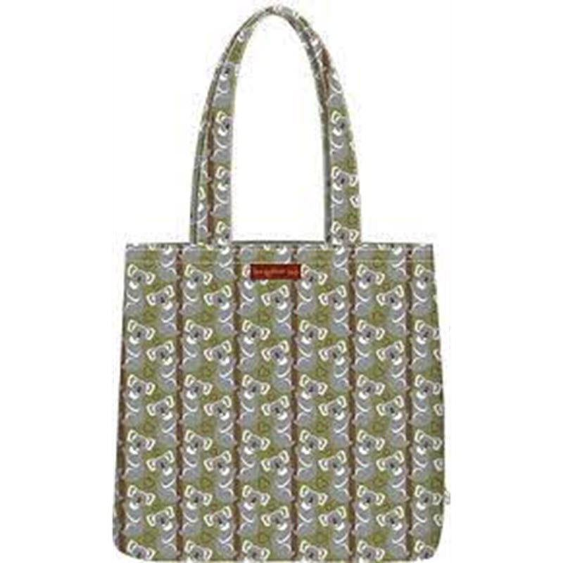 Bungalow360 reversible tote bag with an all-over koala print and a small red Bungalow 360 brand label at the top center.
