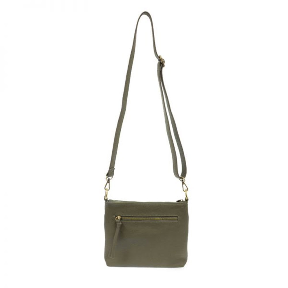 Joy Susan Layla sage green double-zipper crossbody bag with an adjustable strap, front zipper pocket, and additional exterior pockets for a stylish, practical purse.