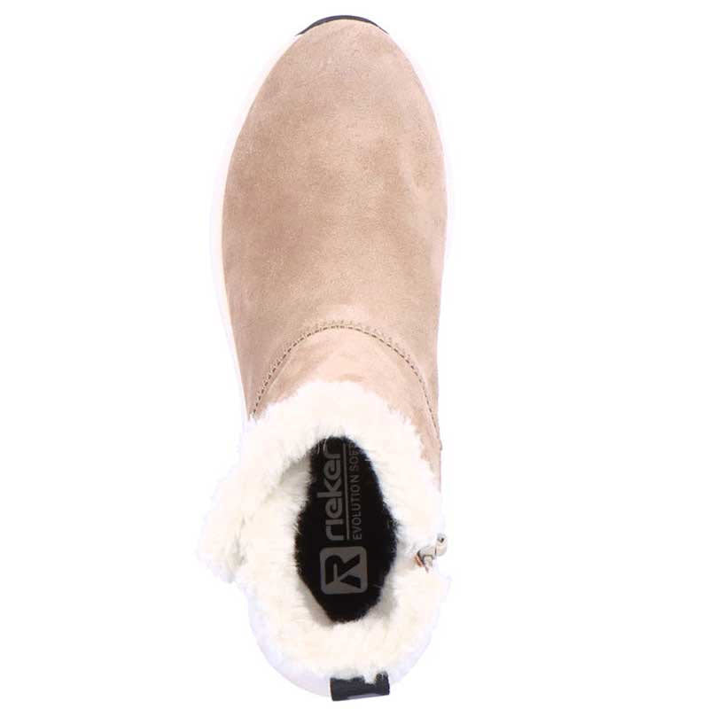 Top view of a single Revolution Sneaker Bootie with Fur Taupe - Women&#39;s ankle boot with faux fur lining.