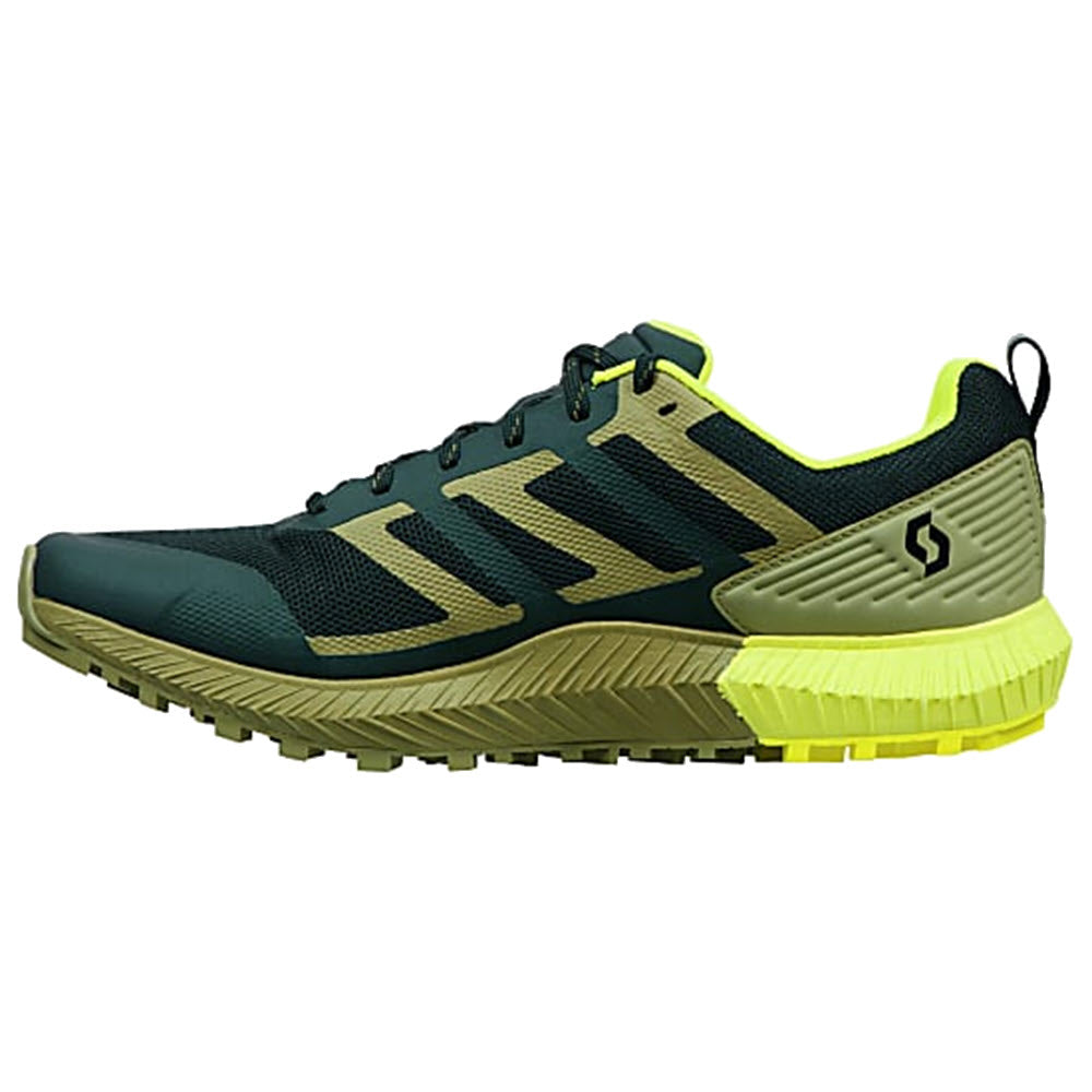 A single dark green and yellow Misc SCOTT Kinabalu 2 trail running shoe with a zigzag pattern and a visible logo on the side.