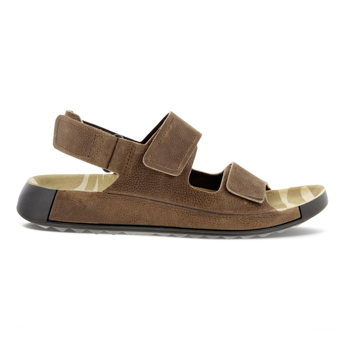 Brown ECCO 2ND COZMO 3 BAND COCOA BROWN - MENS sandal with two hook-and-loop straps and a supportive footbed, isolated on a white background.