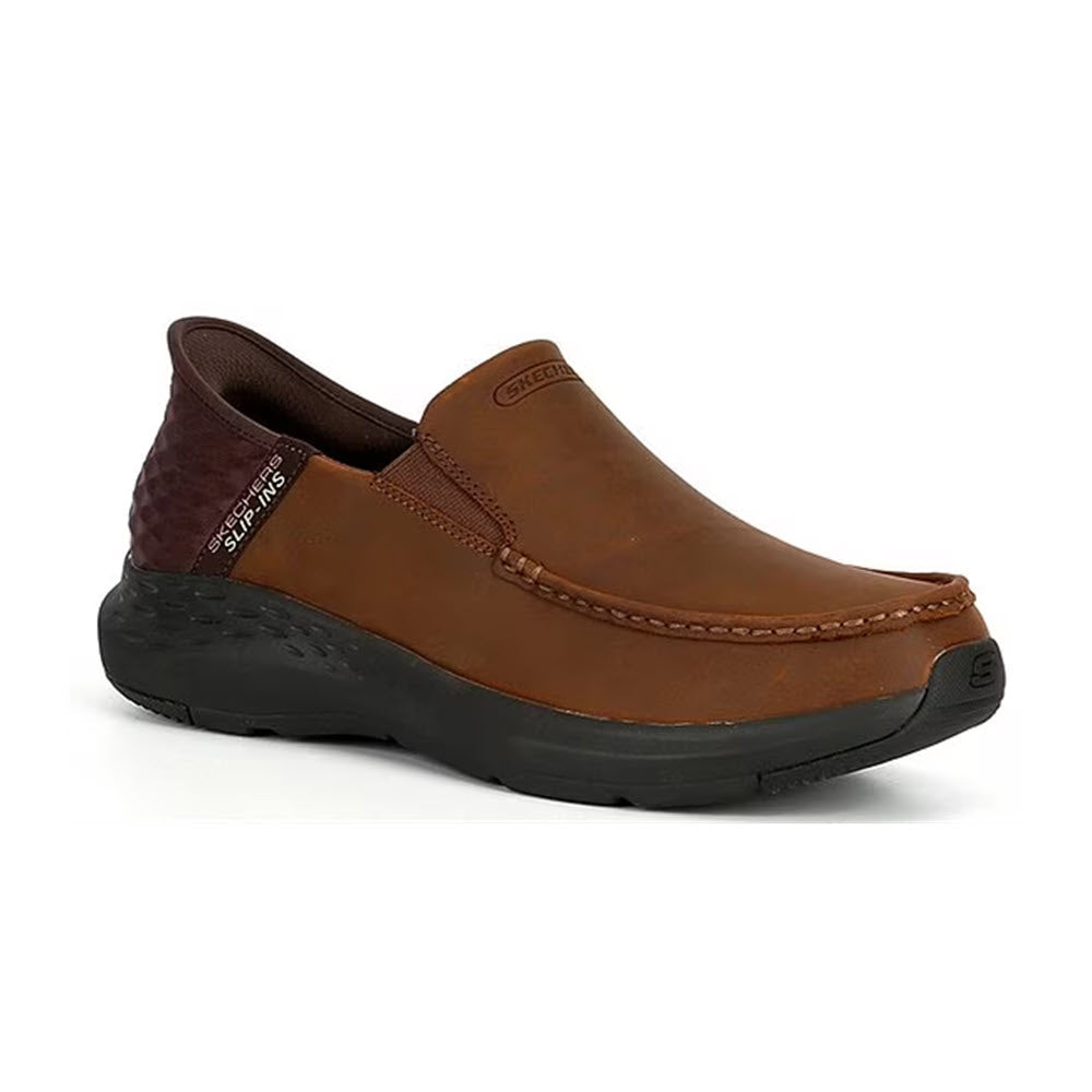 SKECHERS OSWIN MOC TOE LEATHER SLIP-INS DARK BROWN