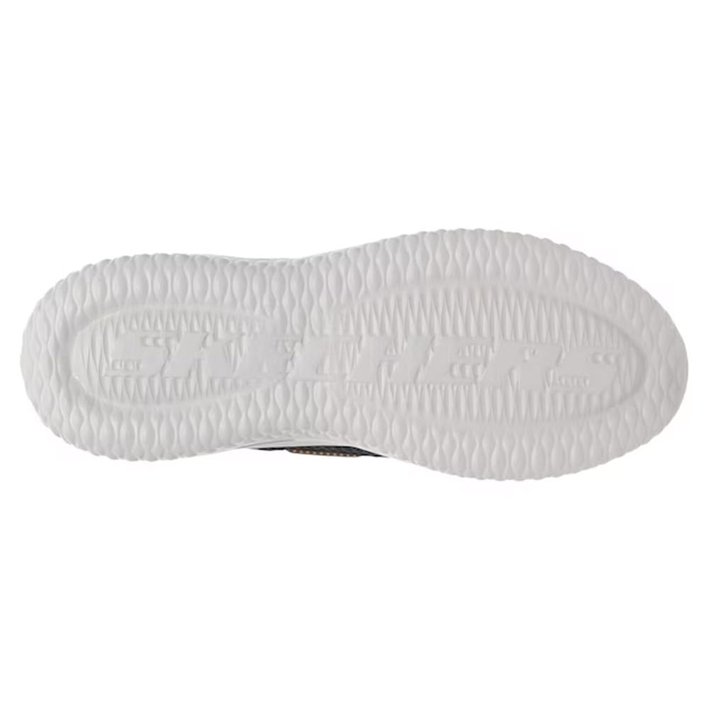 White rubber sole of a shoe featuring raised texturing and SKECHERS ROTH LOW PROFILE BUNGEE LACE SLIP-INS NAVY - MENS embossing.