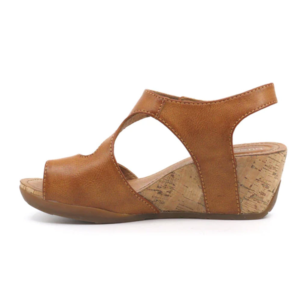 A Bussola Norma Cuoio - Womens wedge sandal with a cushioned footbed and a t-strap design, displayed against a white background.