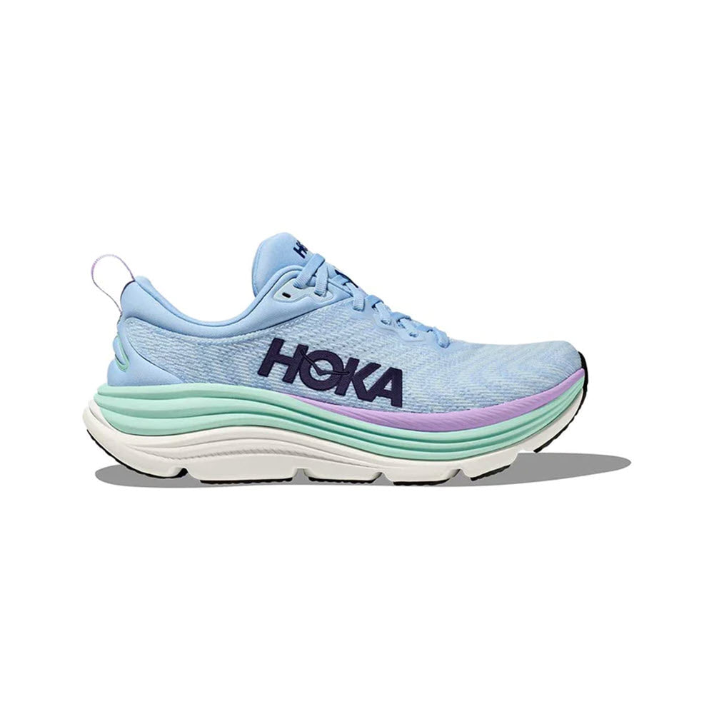 A light blue HOKA Gaviota 5 Airy Blue/Sunlit Ocean stability running shoe with prominent sole cushioning and the brand name on the side, displayed against a white background.