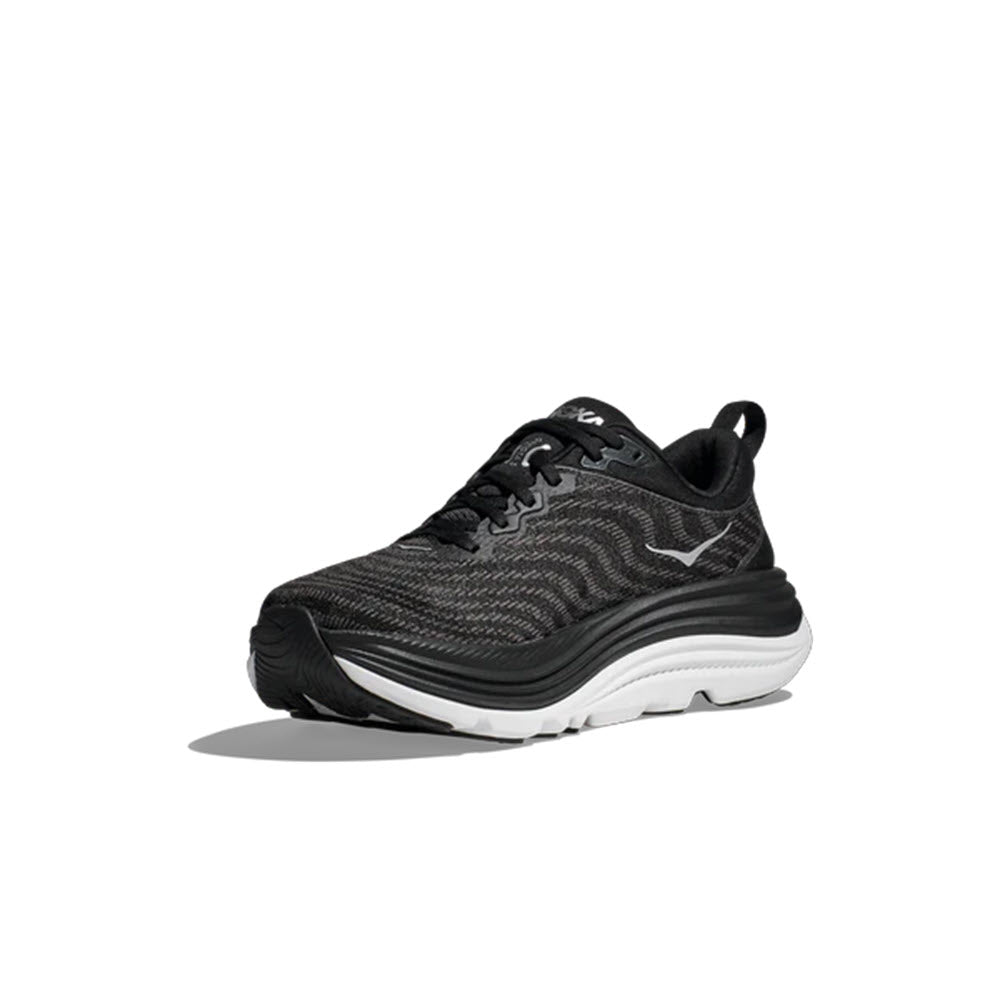 Black and white Hoka Gaviota 5 stability shoe on a plain background.