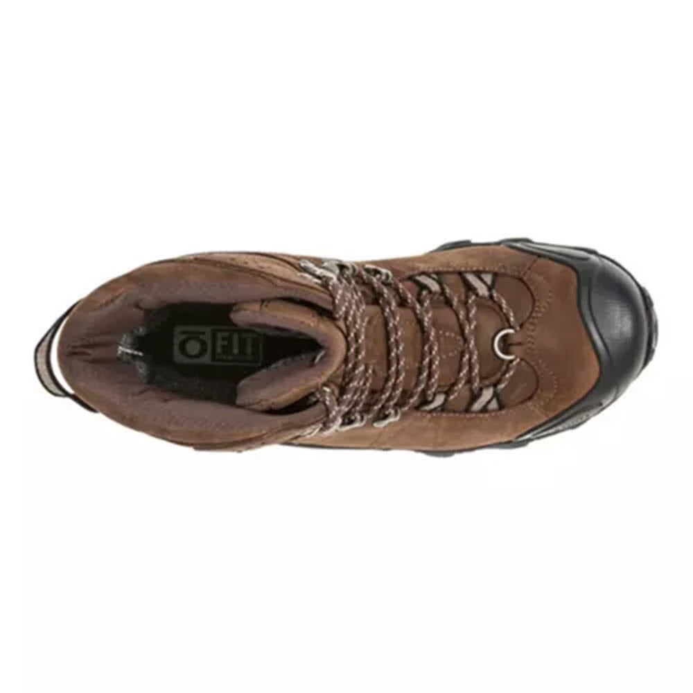 Top view of a Oboz Bridger 10&quot; insulated B-DRY bark - mens hiking shoe with cold-traction optimized rubber laces.