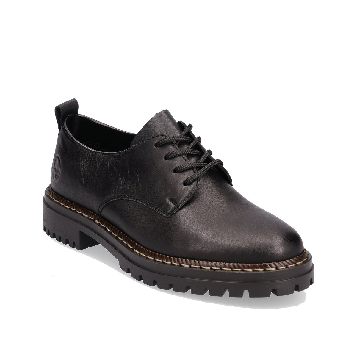 RIEKER Modern Tailored Oxford Black - Women&#39;s leather business shoe with thick rubber sole and antistress qualities.