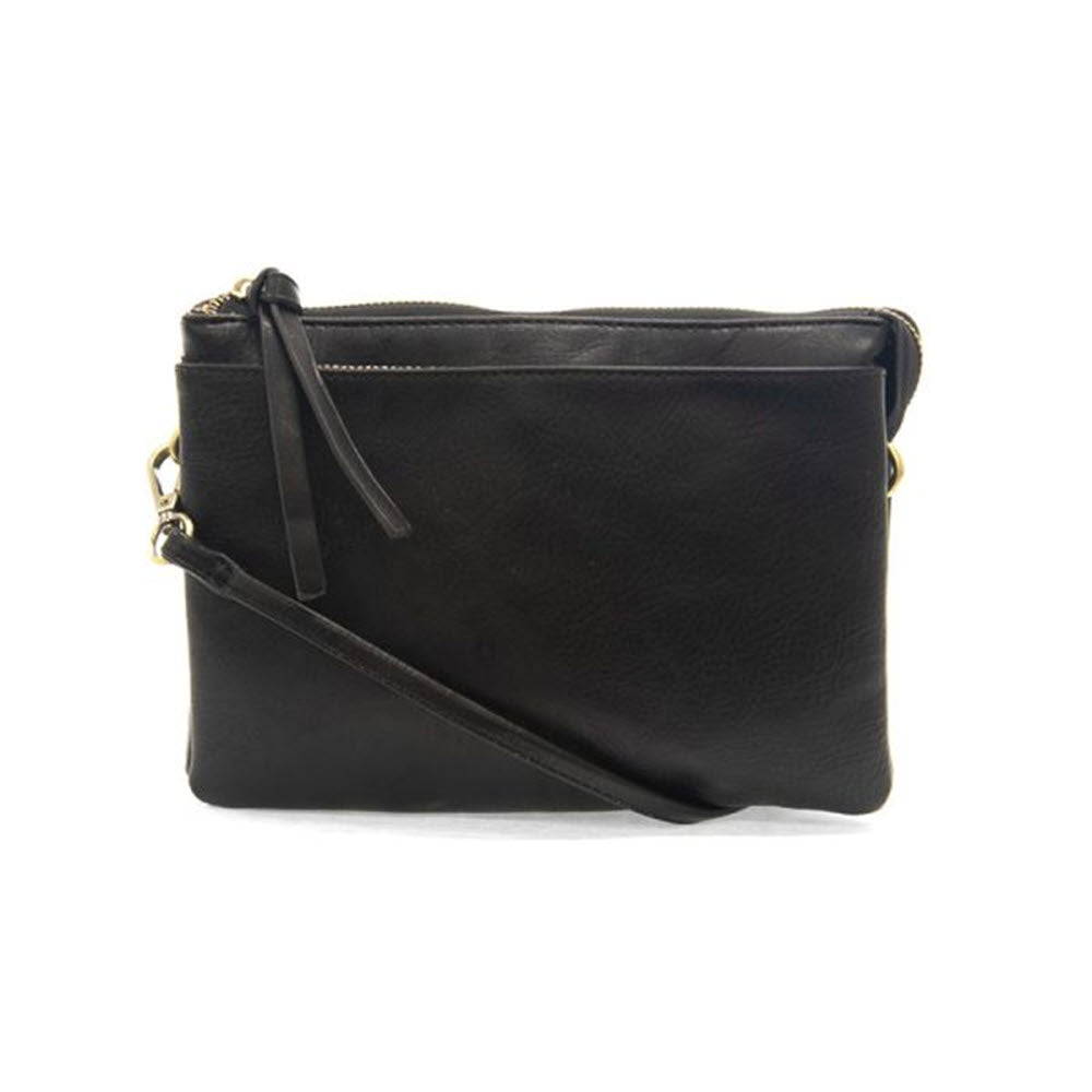 Joy Susan JOY PIPER MULTI POCKET BLACK compact crossbody bag with top zip closure isolated on a white background.