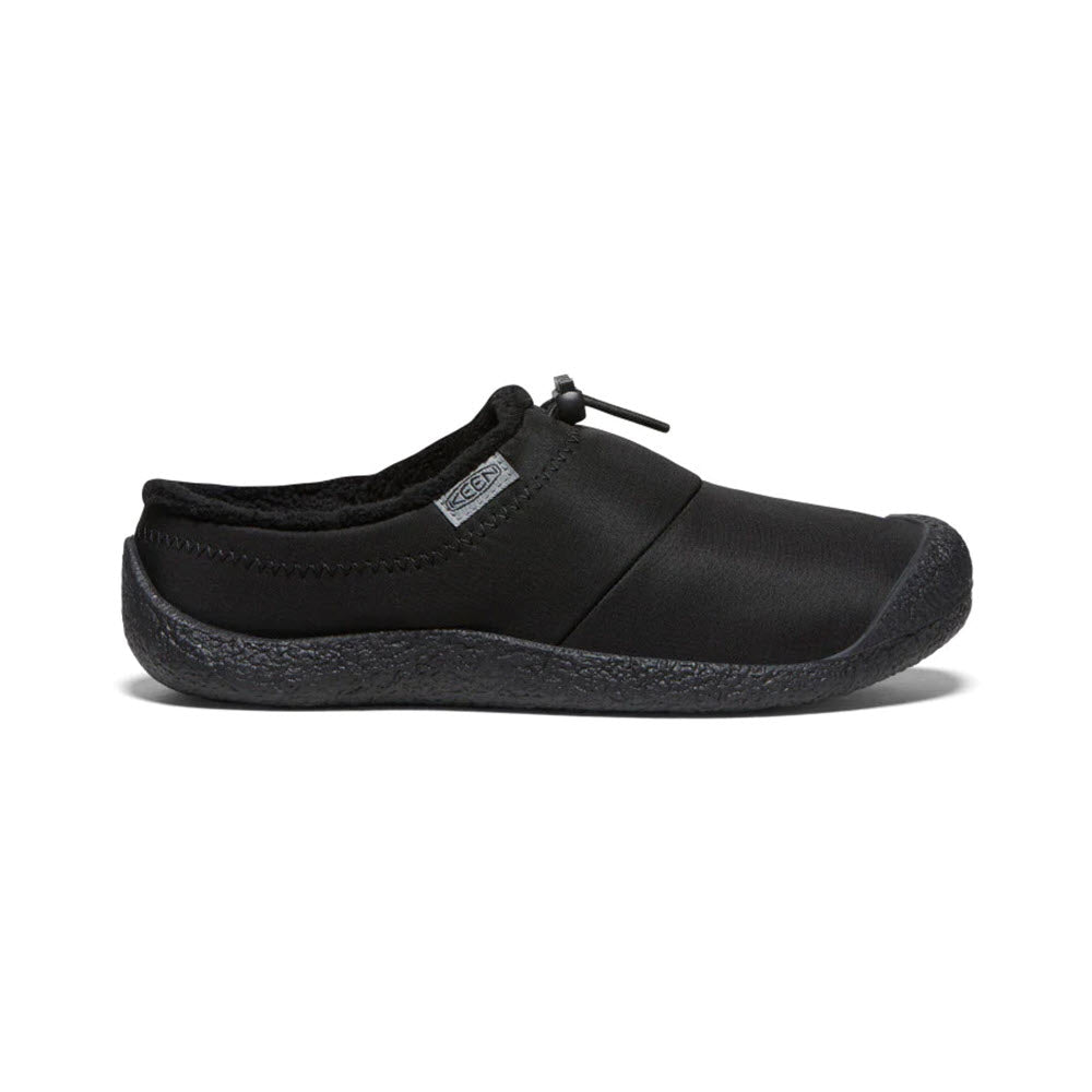 A single KEEN HOWSER III SLIDE BLACK SMOOTH NYLON - WOMENS by Keen with a textured sole and elastic bungee toggle closure.