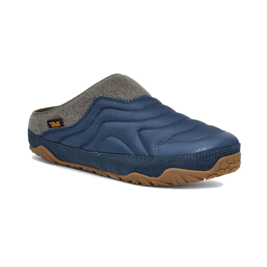 A single blue Teva REEMBER TERRAIN slip-on shoe with quilted stitching and a tan sole, featuring a small logo tag on the side.