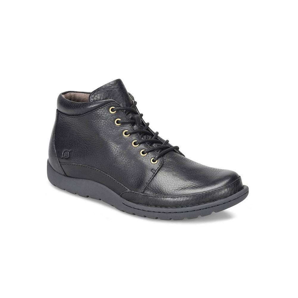 A single black leather Born Nigel boot with laces and a rubber sole on a white background.
