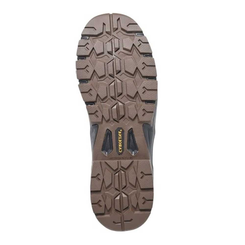 Sole of a hiking boot featuring a multi-directional tread pattern with gray and black accents, labeled &quot;Carolina Contagrip&quot; and integrated Thinsulate insulation.
