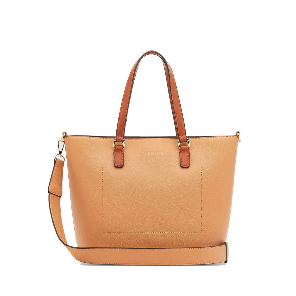 Louenhide Miami Shoulder Bag Camel with crossbody strap on a white background.
