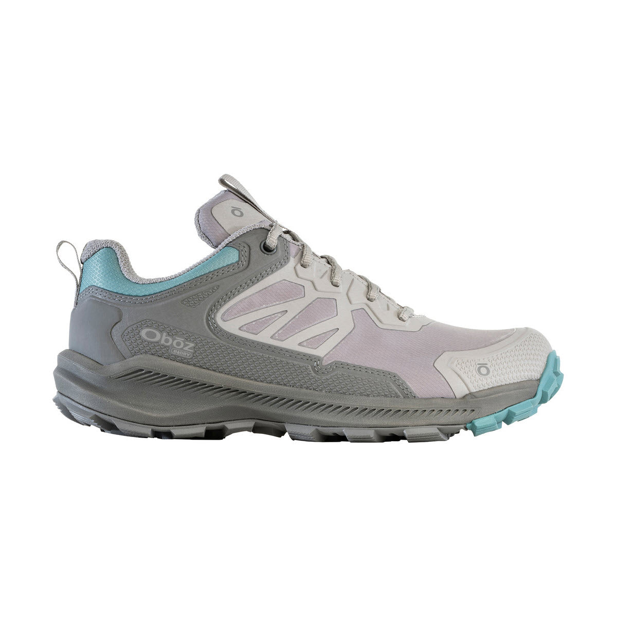 A single grey and blue OBOZ KATABATIC LOW B-DRY ISLAND hiking shoe with the brand label Oboz visible, featuring a breathable membrane.