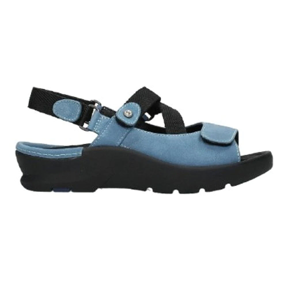 Wolky Lisse Baltic Blue sport sandal with adjustable straps and a memory foam insole, isolated on a white background.