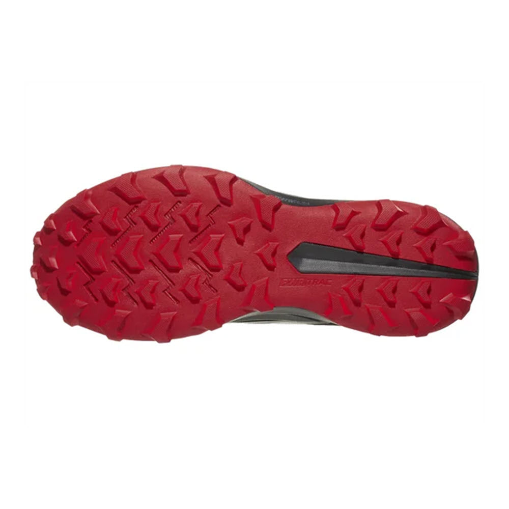 Red Saucony Peregrine 13 Vapor/Poppy - Mens trail running shoe sole with textured tread pattern and a visible brand label.