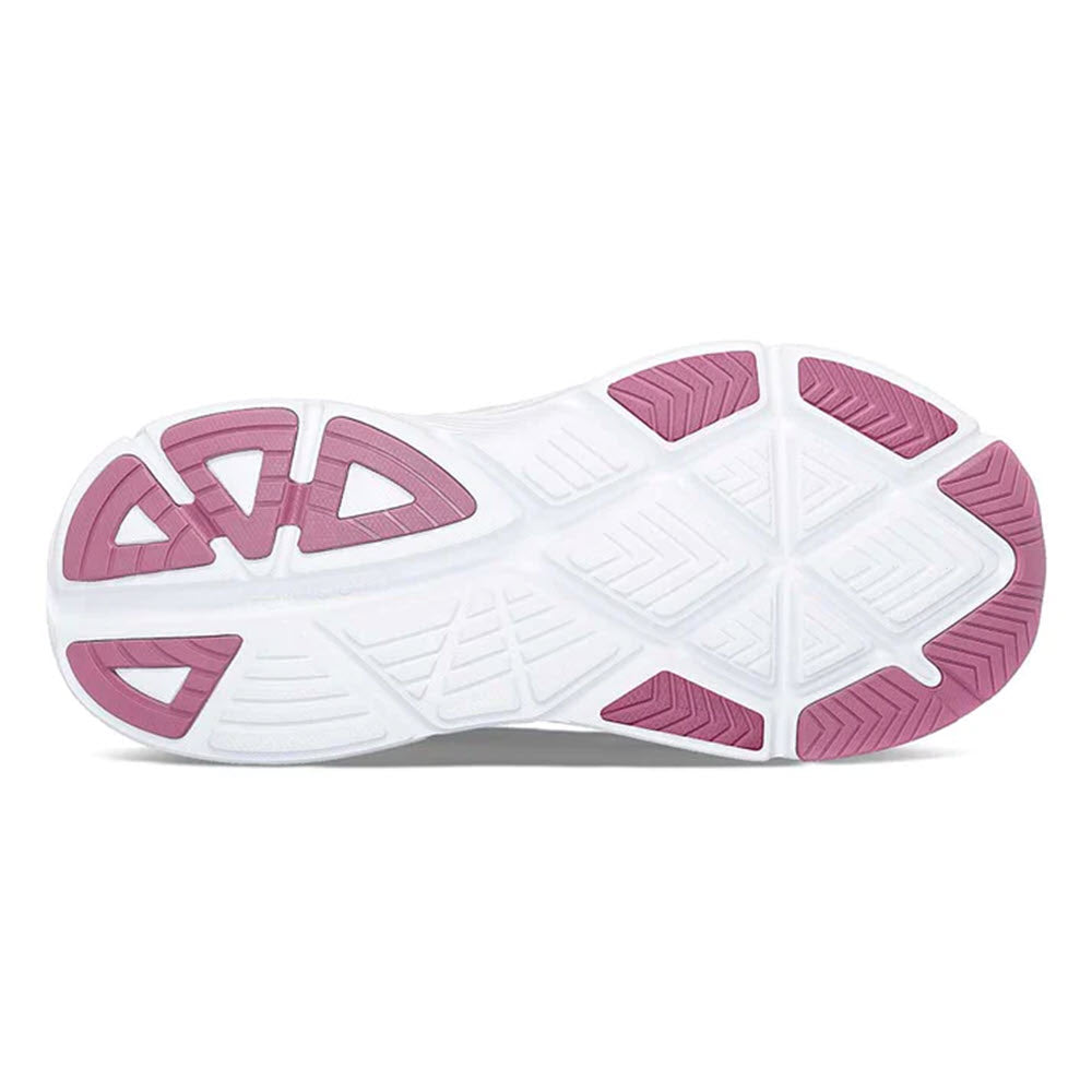Bottom view of a Saucony Guide 17 Navy/Orchid - Womens max cushioned running shoe with a white and pink patterned sole, showcasing tread design and texture.