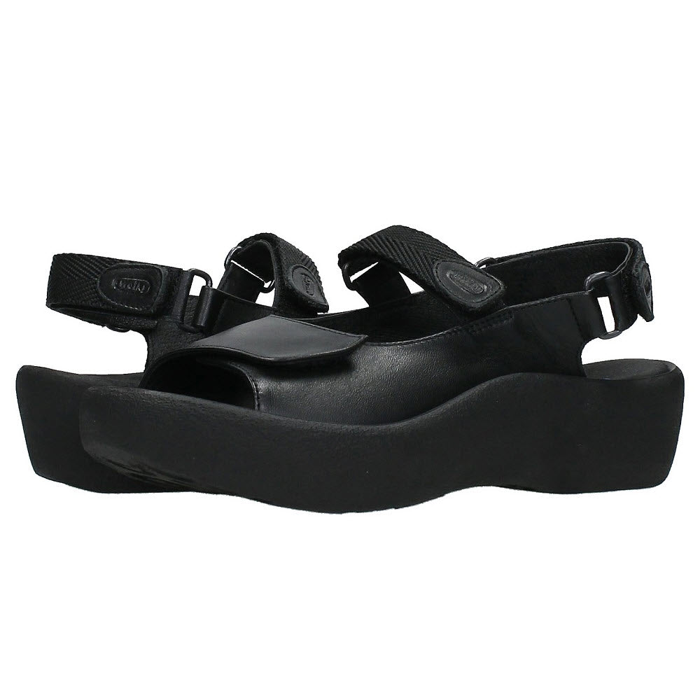 Wolky Jewel Black Smooth walking sandal with adjustable straps and a chunky sole, displayed on a white background.