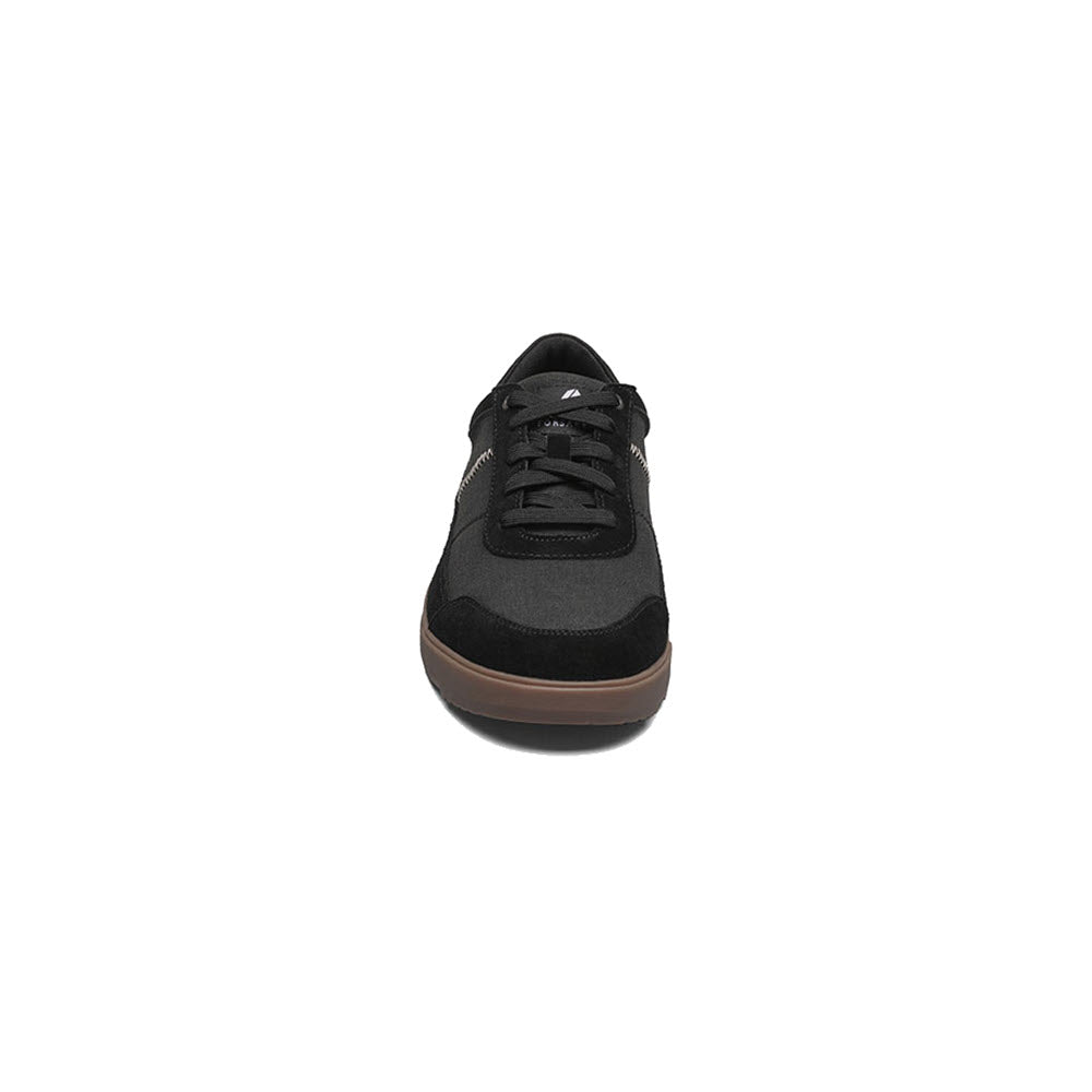 A single Forsake Mason Low Waxed Canvas Oxford Black sneaker with breathable suede and laces, viewed from the front, against a white background.