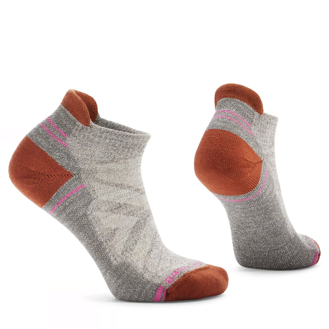 A pair of Smartwool Hike Low Ankle Socks Bordeaux - Womens, featuring Indestructawool™ technology, displayed against a white background.