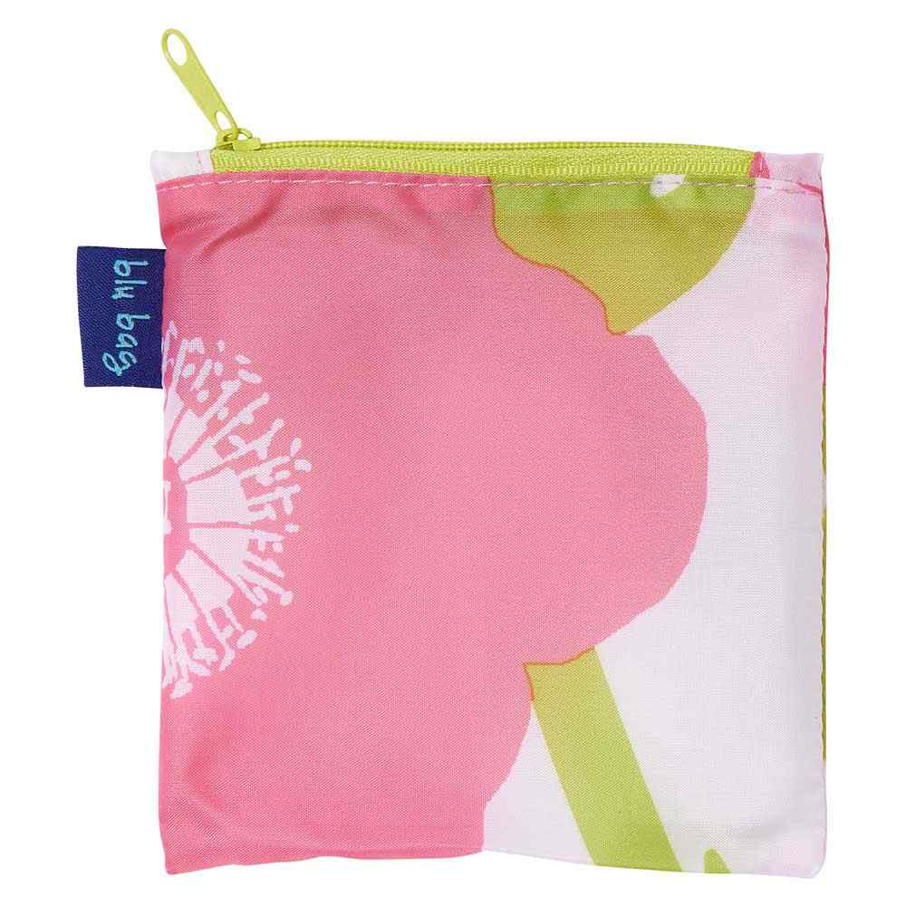 A colorful, eco-friendly Rockflowerpaper zippered pouch with a BLU BAG POPPIES PINK design and a branded tag on the side.