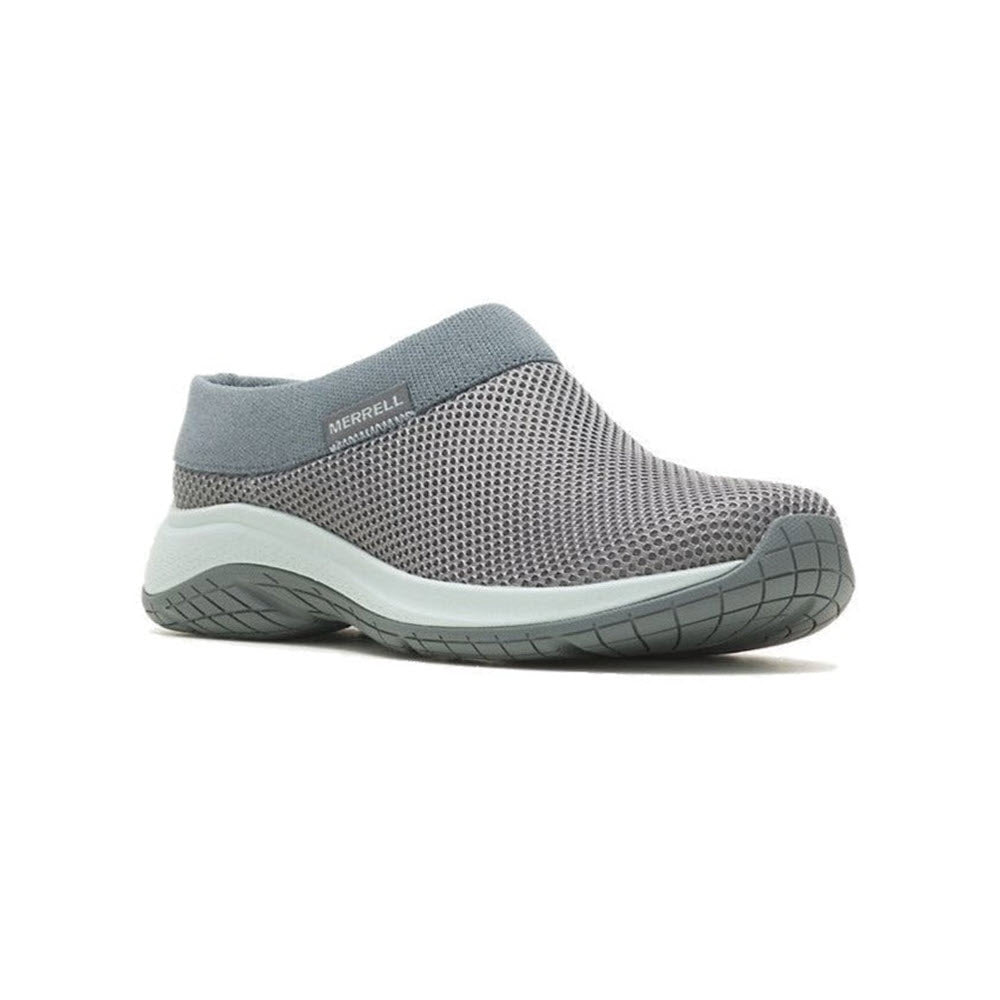 A single grey Merrell Encore Breeze 5 Rock slip-on shoe with a mesh upper and cushioned soles, isolated on a white background.