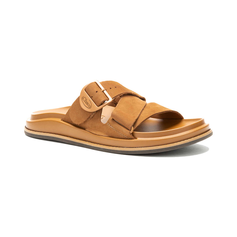 A single tan leather sandal with a Chaco Townes slide and a buckle strap, displayed on a white background.
