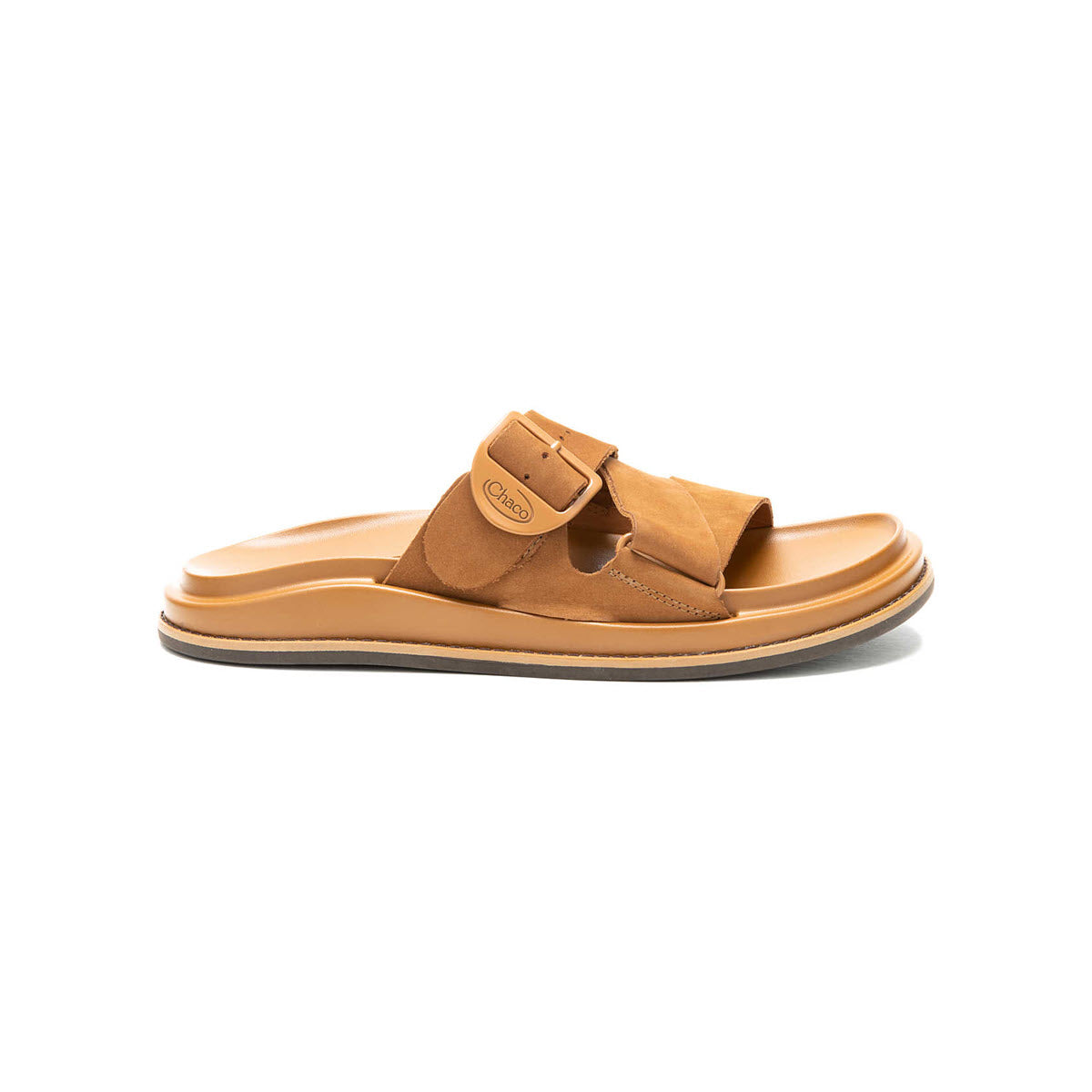 A single tan leather Chaco Townes Slide Cashew sandal with an adjustable strap, displayed on a white background.