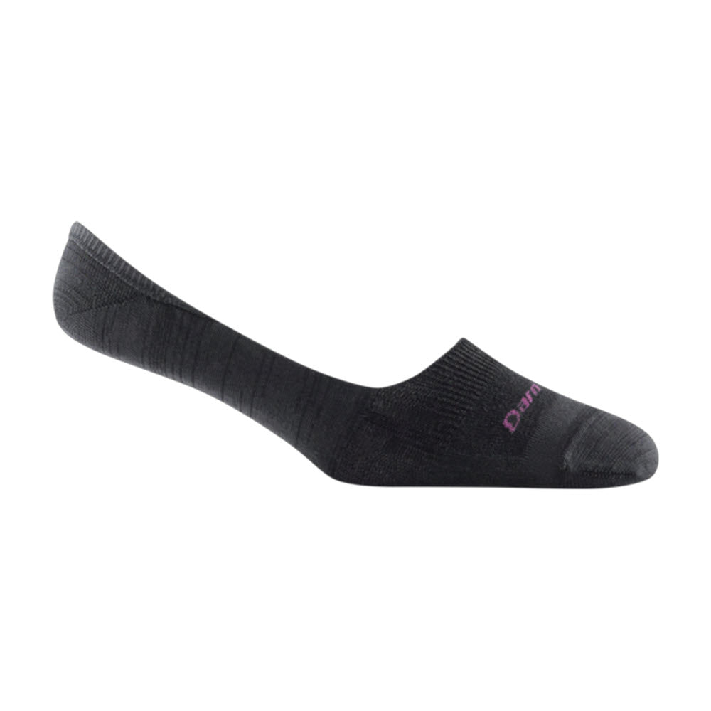 A single Darn Tough Solid No Show Sock in black with a silicone-free grip strip isolated on a white background.
