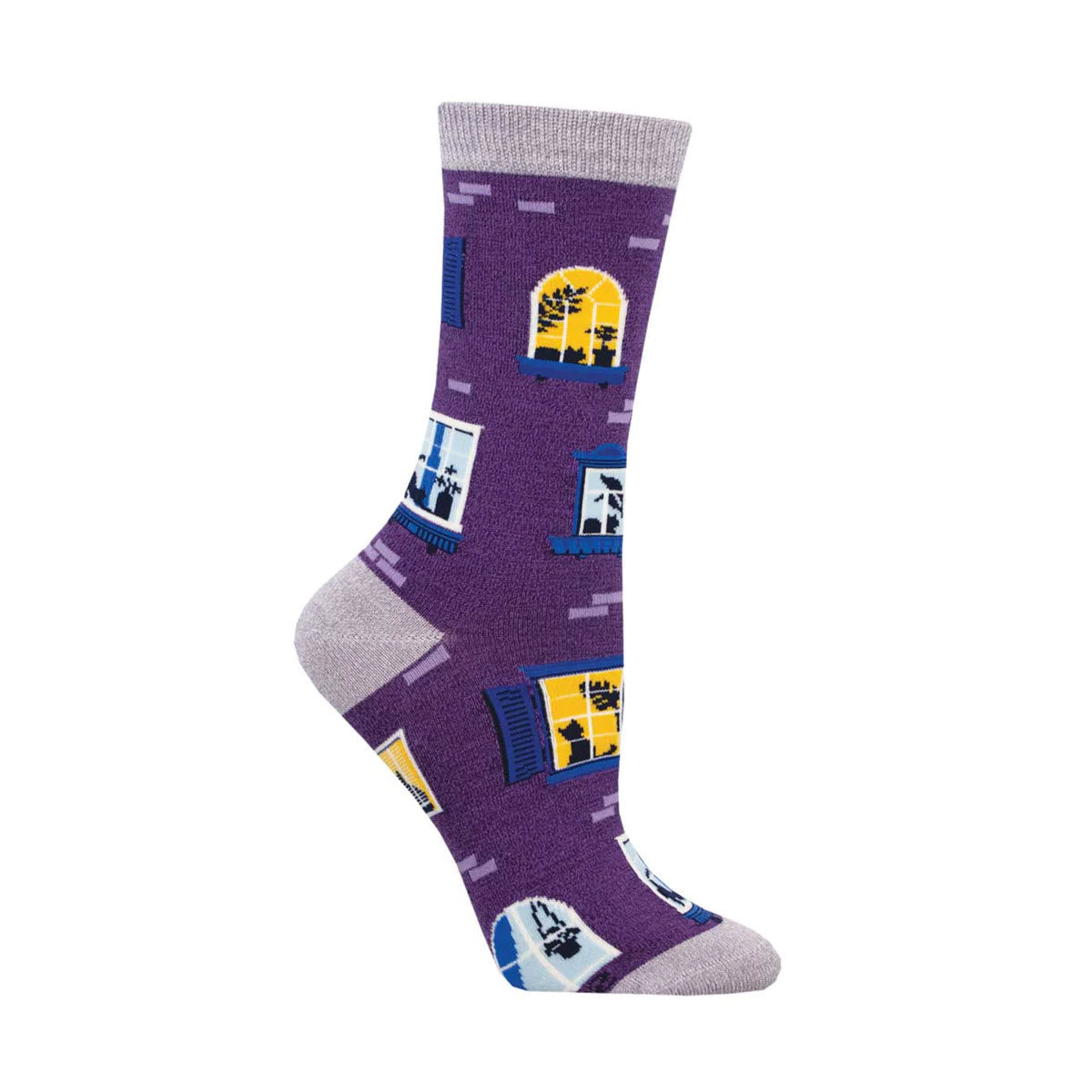 A single SOCKSMITH BAMBOO CREW SOCK featuring a soft purple and grey design with various construction vehicle motifs and tools.