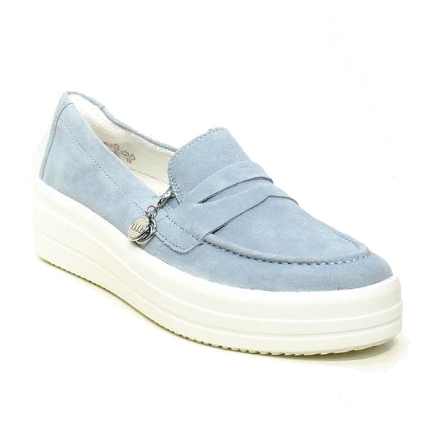 A REMONTE EURO SNEAKER LOAFER BLUE - WOMENS by Remonte with a thick white sole, a small metallic charm on the side, and all day support for maximum comfort.