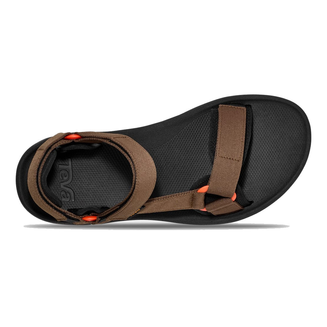 A single brown and black Teva Terragrip Sandal Desert Palm - Mens with adjustable straps, viewed from above against a white background.